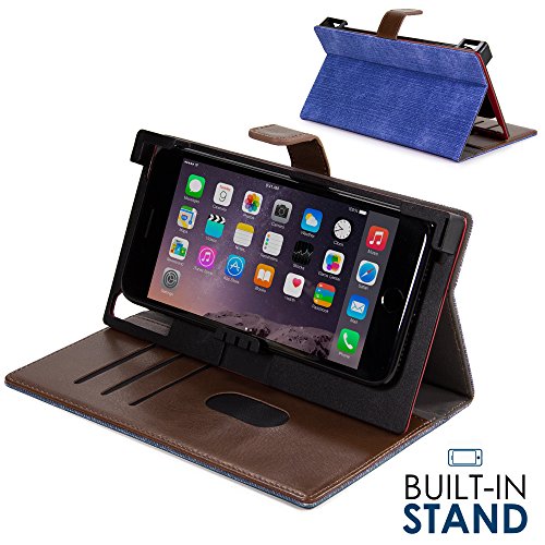 Kroo Universal Large Smartphone Folio Case with Rear Camera Slide for Phone Screen Size up to 6.3" - Blue - Thumbnail 2