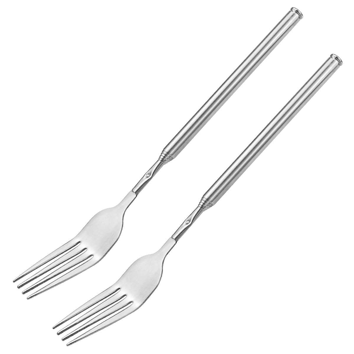 DOERDO 2pcs Extendable Fork, Stainless Steel Adjustable BBQ Telescopic Dinner Fruit Dessert Long Handle Fork, 8.6~25.2 inches