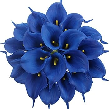 Duovlo 20pcs Calla Lily Bridal Wedding Bouquet Lataex Real Touch Artificial Flower Home Party Decor (Royal Blue)