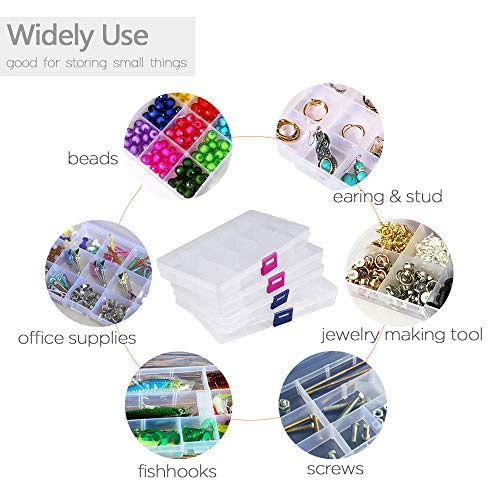 Opret Jewelry Organizer(4 Pack), Transparent Plastic Bead Organizers(15 grids) with Movable Dividers Earring Storage Containers Small Craft Storage - Thumbnail 4
