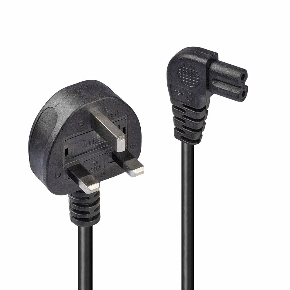 LINDY 3m UK 3 Pin Plug To Right Angled IEC C7 Mains Power Cable - Black