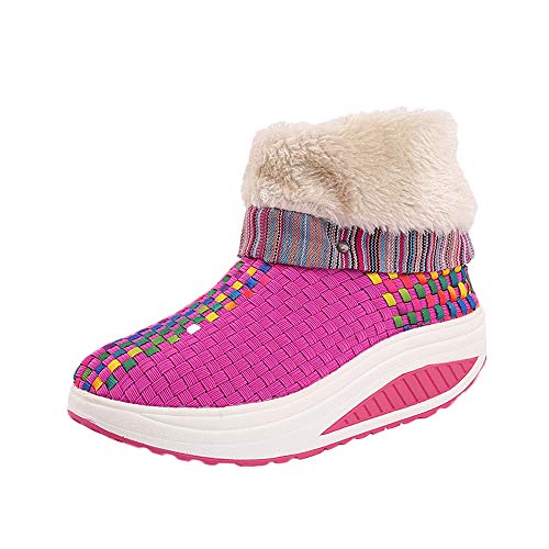 Hunzed Women shoesLadies Casual Clearance high Help Plus Velvet Warm Woven Shake Snow Boots (Pink, 6)