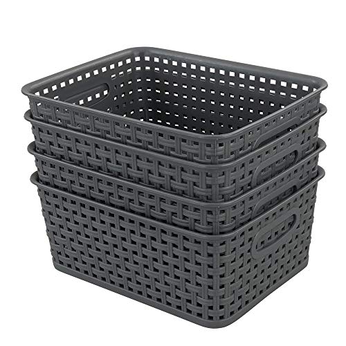 Nicesh 4Pack Gray Plastic Small Storage Baskets, 10" x 7.7" x 4