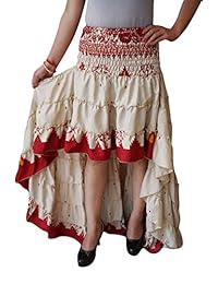 Mogul Interior Womens Hi Low Skirt Recycled Silk Tiered Ruffle Flirty Skirts S/M