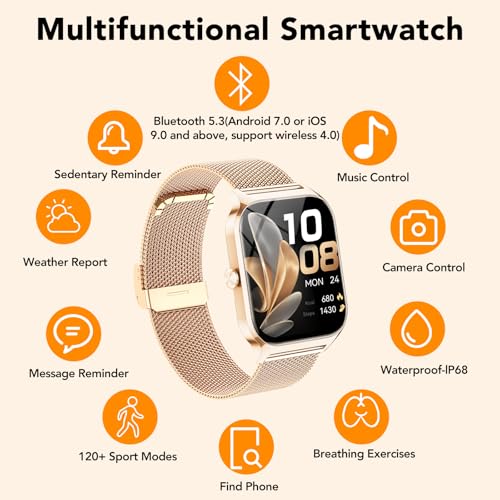 CASCHO Women's Smartwatch 1.85 Inch Smartwatch with Calls/WhatsApp Notifications, 120 Sports Modes/Sleep/Heart Rate Monitor/SpO2/Pedometer, Smart Watch for Android iOS (Dual Strap)