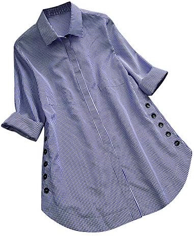 JESFFER Women Ladies Long Sleeve Stripe Loose Blouse Pullover Button Tops Shirt