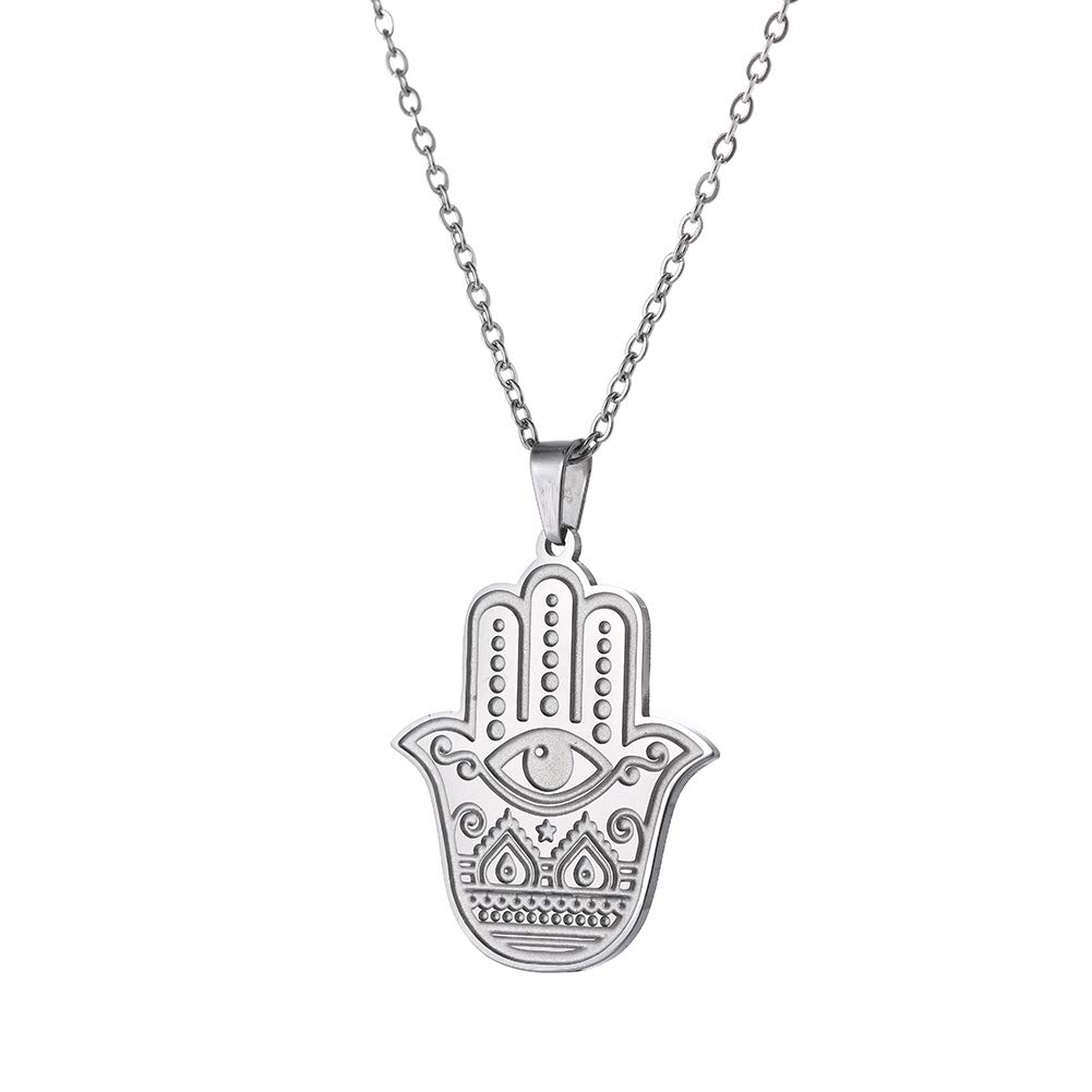 cooltime Hamsa Necklace Hamsa Hand of Fatima Evil Eye Lucky Pendant Necklace (Style 2), Stainless Steel