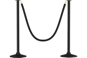 RoadHero Plastic Stanchion Post, Black Velvet Ropes and Poles with Weighted Base, Ropes Safety Barriers for Crowd Control, Party and Movie Theater, 2 PCS