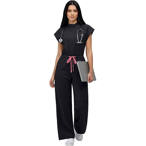 Amazon.com: KOI Solis x Anja Women's 9-Pocket Jumpsuit Charcoal XX