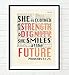 She is Clothed with Strength and Dignity, Proverbs 31:25, Christian Unframed Reproduction Art Print, Vintage Bible Verse Scripture Wall and Home Decor Poster, Inspirational Gift, 5x7 Inches