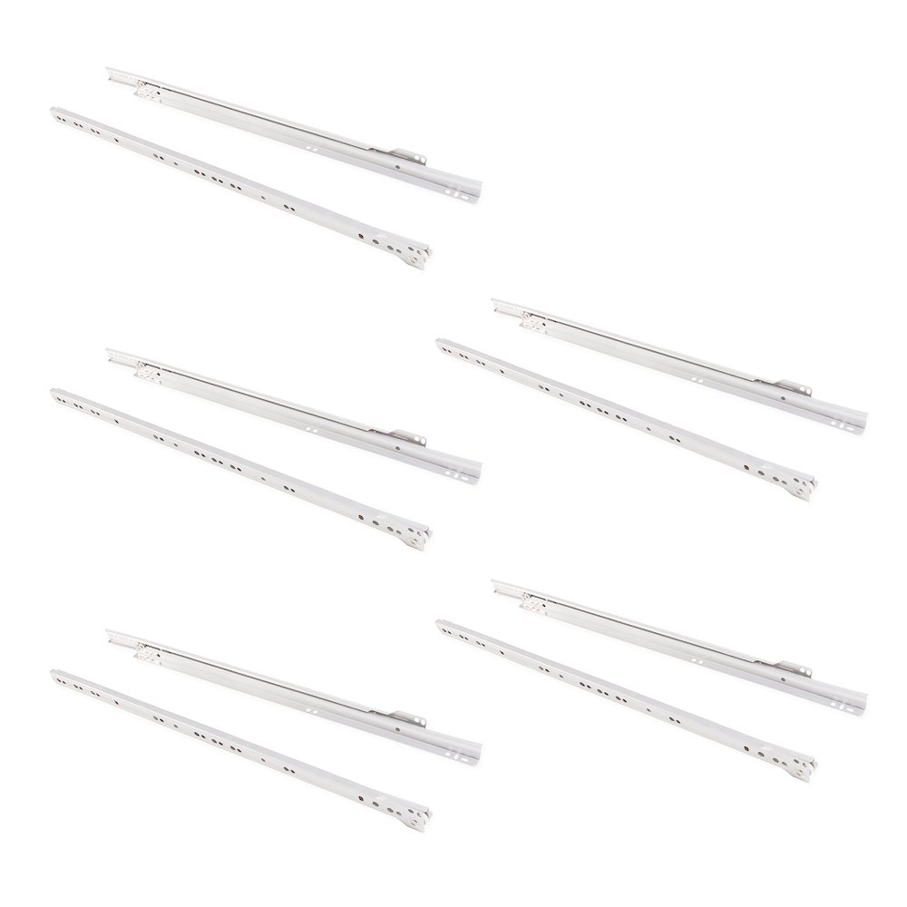 Emuca - Drawer runners 600mm (23,6 inch) with partial extension in white colour, set of 5 sliders for drawer