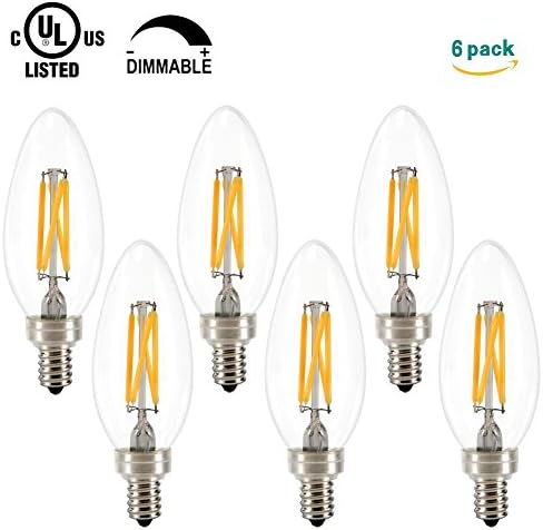 Grozon LED Chandelier Bulb, 3.5W Dimmable (40W Equivalent), E12 Base Edison LED Bulb, 2700K, UL Listed, Blunt Tip, 6 Pack