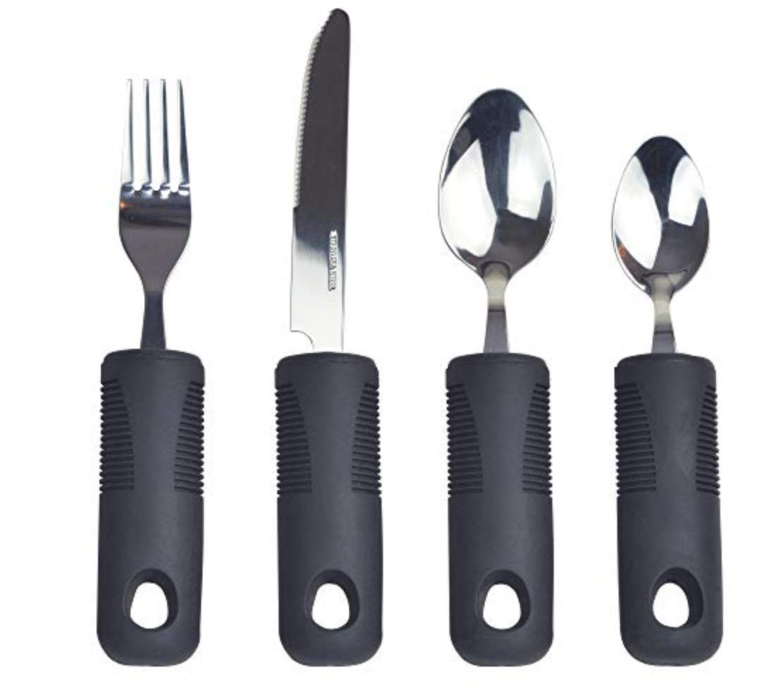 Cutlery Set Easy Grip, 4 Piece. Chunky Handles, Ideal Eating Aid for The Disabled, Elderly, Visually Impaired & Sufferers of Arthritis, Parkinson's Disease, Tremors and Weakened Grasp