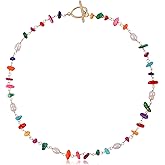 Colorful Chip Stone Beads Choker Pearl Beaded Necklace for Women Bohemian Natural Stone Beads Necklace Multicolor Y2K Statement Necklace Adjustable Boho Summer Beach Party Jewelry Gift for Women