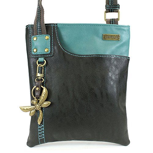 New Chala SWING Cross-body Bag Vegan Leather Dragonfly BLACK w/ Teal