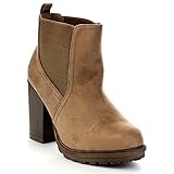 BELLAMARIE ELVY-39 Women's Heeled Lug Sole Elastic Dress Ankle Booties