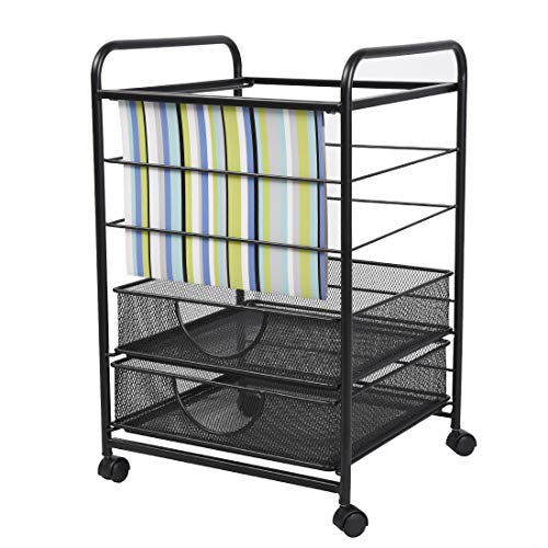 3 Layer Storage Cart Organizer 2 Drawers Mesh Cabinet Wheels Rolling File Cart Office Home Collection Box