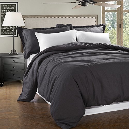 100% Linen Duvet Cover Set 3pcs Basic Style Natural French Washed Flax Solid Color Soft Breathable Farmhouse Bedding with Button Closure - Dark Grey, King