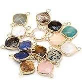 LE SKY 10 Pcs Natural Stone Connectors Rhombus Shape Faceted Reiki Crystal Agate Stone for Jewelry Making Necklace