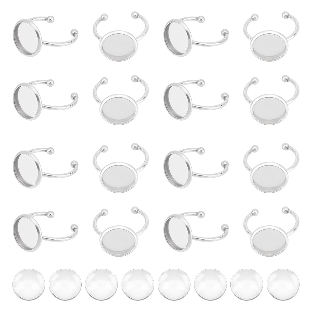 UNICRAFTALE 30pc Set Blank Rings - 304 Stainless Steel Dome Finger Rings with 30 Glass Cabochon Trays for Jewelry Making