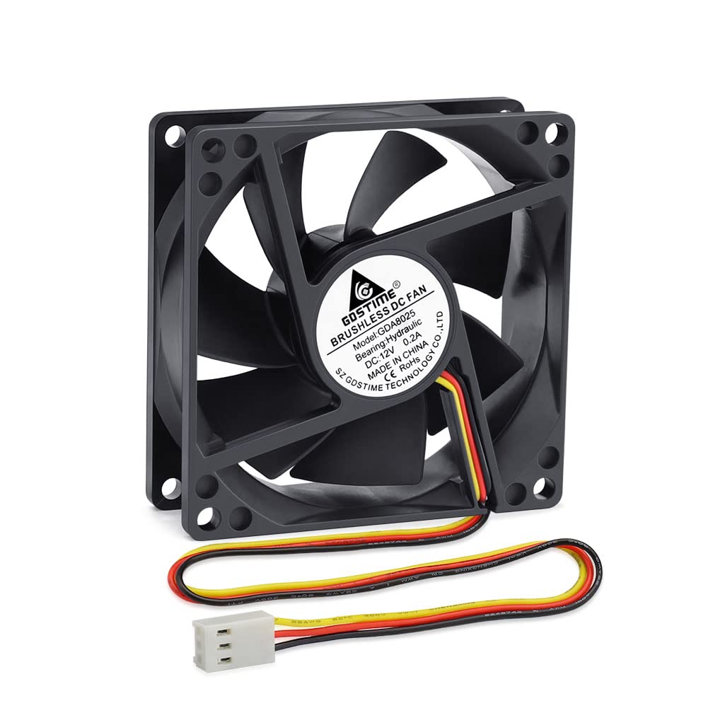 GDSTIME 80mm 12V 3 Pin PC Fan 80mm CPU Computer Fan 80 x 25mm CPU Cooler 8CM 2800 RPM 8025 DC Brushless Cooling 12V Case Cooler For Router PSU Inverter Ventilation Replacement