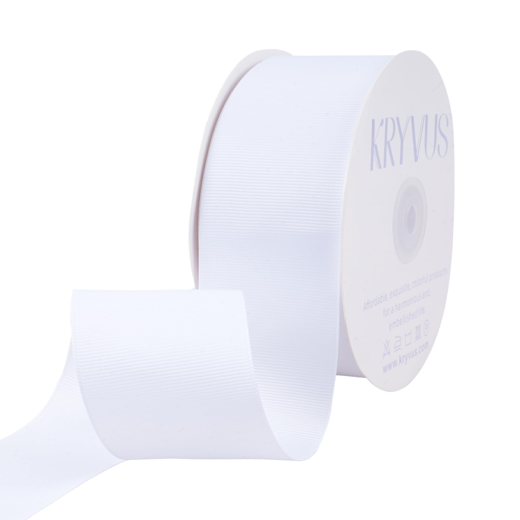 Kryvus White Grosgrain Ribbon, 50mm x 45 Metres, Polyester, Perfect for Gift Wrapping, Crafts, Wedding Decor, DIY Hair Accessories and More
