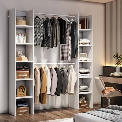Simple Wisdom Perchero para Ropa, Armario armable para Ropa,Armario para Ropa con Dos Filas de Compartimentos de Almacenamiento,155 x 30 x 181 cm (Blanco)
