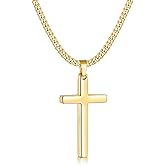 Fiusem 14K Gold Plated Cross Necklace for Men, Mens Cross Necklaces with 3.5mm Chain and Stainless Steel Small Pendant, Cuban Chain 16-24 Inch