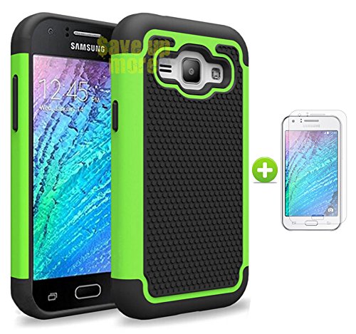 Galaxy J1 Case, [Non-Slip] [Slim Perfect-Fit] [Drop Protection] [Shock-Absorption] [Impact Resistant] Hybrid Dual Layer Galaxy J1 Case, [Hard Plastic with TPU/ Soft Silicone] Protective Case Rubber Bumper Slim Cover Case for Samsung Galaxy J1 + Screen Protector (Green)