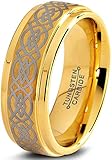 Charming Jewelers Tungsten Wedding Band Ring 8mm for Men Women Comfort Fit Celtic Knot 18K Yellow Gold Plated Step Beveled Edge Brushed Polished