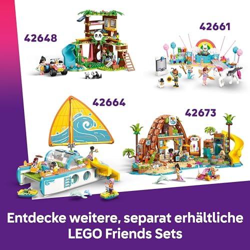 Friends Pflanzencafé und Blumenkiosk - Spielzeug mit 4 Minifigur, 1 Katzenfigur, Straßenbahn und Küchenzubehör - Gebäck, Tassen & Teekanne – Geburtstagsgeschenk für Mädchen ab 9 Jahren – 42671
