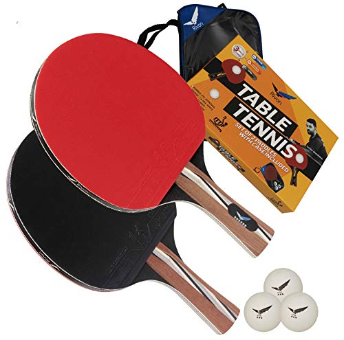 Rivon Table Tennis Paddle - Ping Pong Racket Set - 2 Paddles with 3 Balls and Travel Case - ITTF Approved Rubber - Endorsed by Celebrity Player (Best Table Tennis Bats For Advanced Players)