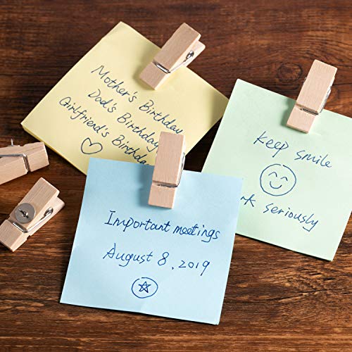 Favide Push Pin Clips, 50 Paper Wooden Clips with Pins for Cork Boards, Bulletin Boards and Cubicle Walls, Pinning No Holes for Paper, Creative Paper Clips with Craft Projects for Offices School