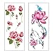 Flowers Printing Temporary Tattoos Stickers, Butterfly Rose Lotus Blossoms Stickers for Girl and Women
