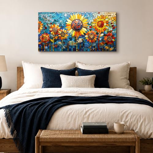 SERIMINO Paintings Decoration Living Room Modern, Vintage Large Decorative Canvas, Colourful Flowers Decorative Sheets, Artistic Sunflower Paintings Bedrooms, Hallways, Dining Room Room 50 x 100 cm