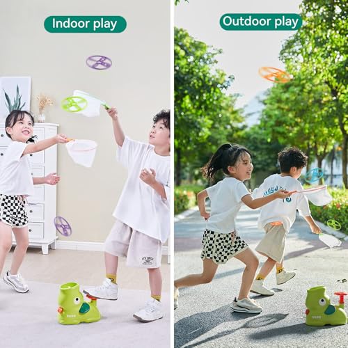 LBOYLOVE® Flying Disc Launcher, Outdoor Flying Disc Launcher Game with 8 Dics for Kids 3-12, Outdoor Garden Game for 3-12 Years Old Boys and Girls