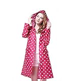 LOHOME Lady's Raincoat, Women's Long Dot Style Waterproof Hooded Raincoat Clothing Rainwear Rain Jacket Quick Dry Beautiful Cute Wind Coat for Women Ladies Girls (Red)