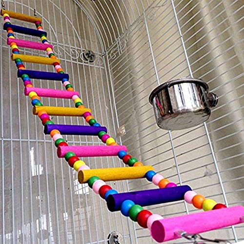 image for Longpro Rainbow Ladder Bird Play Toy, 12-Step Ladders Wooden Crawling 