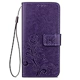 Galaxy S10 Plus Case, Samsung S10 Plus Wallet Case, [Flower Embossed] PU Leather Flip Protective Case Cover with Card Holder and Stand for Samsung Galaxy S10+ Plus 6.4 inch 2019 (Purple)