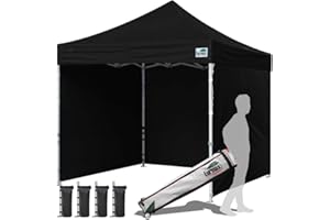 Eurmax USA 10'x10' Pop-up Canopy Tent Commercial Instant Canopies with 4 Removable Zipper End Side Walls and Roller Bag, Bonus 4 SandBags(Black)