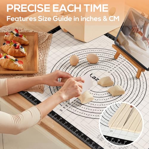 Lazymi Large Non-Stick Baking Mat, Silicone, Non-Slip Dough Mat, Rolling Mat, Silicone Mat, Baking Film, Baking Paper, Work Mat with Measurement 71 x 51 cm for Fondant, Pizza, Bread Mat, BPA Free