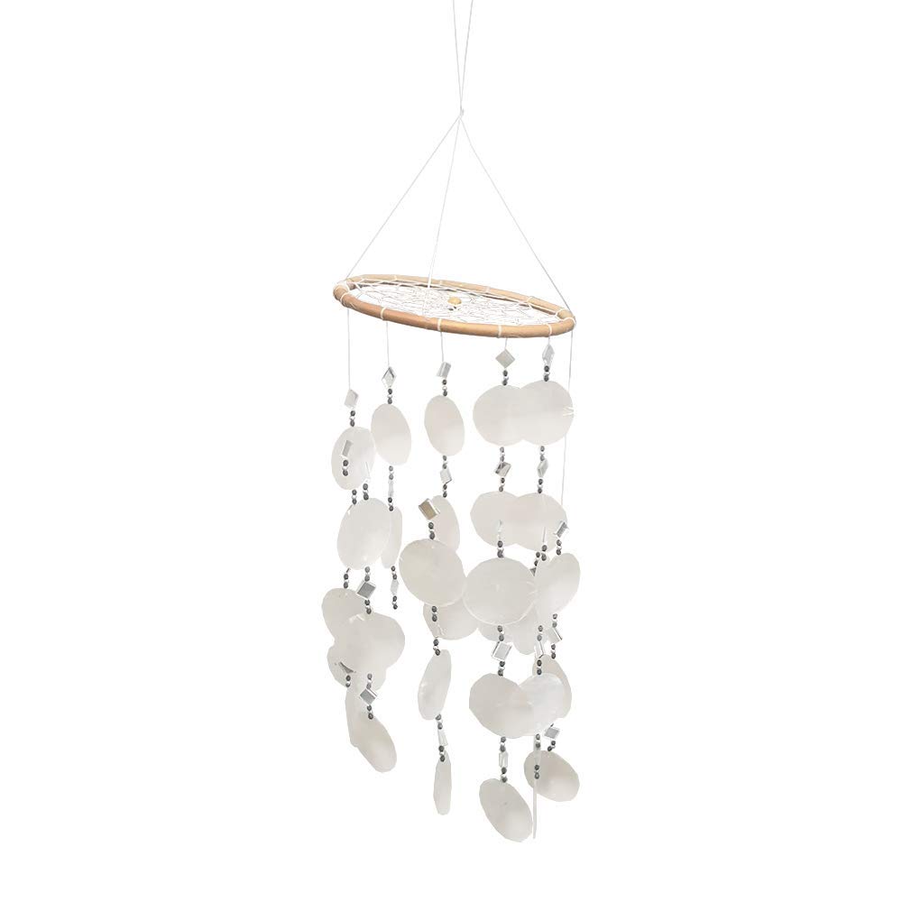 Vie Naturals Capiz Shell Windchime 45 cm hanging height, White Capiz Shells With Black Beads