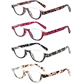 4 Pairs of Colorful Fashion Half Moon Frame Reading Glasses Spring Hinge Male and Female Readers