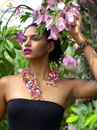 Multicolored Mother Of Pearl Chips "Crown Jeweled" Necklace &amp; Earring Set.