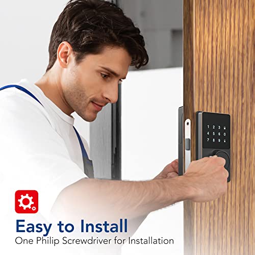 Smart Lock with Bluetooth, Keyless Entry Door Lock with Touchscreen Keypads, Easy to Install, App Unlock, 50 User Codes, Security Waterproof Electronic Deadbolt Lock for Front Door, Home Use