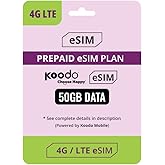 eSIM Koodo Mobile 4G LTE Prepaid 40$ SIM Card Starter Kit - Unlimited Talk Canada + 30 GB (4G Network) | 1 Month Prepaid Serv