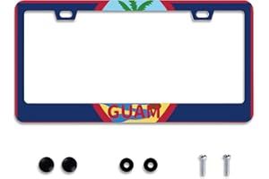 OMW2FYB Personalise Guam Flag License Plate Frames Round Hole Guams License Plate Frame Car Universal Accessories Stainless Steel Cars Decorative 2 Holes Screws Fits Standard US Vehicles Size 12.2 x 6 Inch