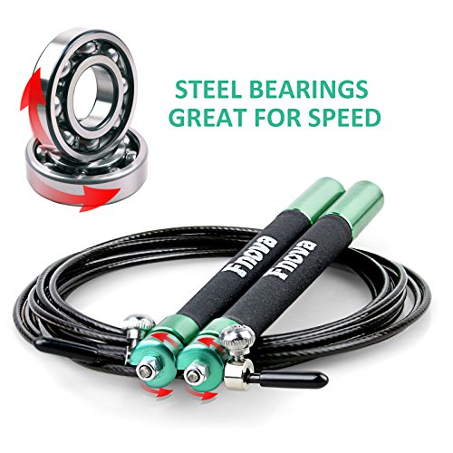 Fnova Jump Rope, Crossfit Speed Ropes Best for Double Unders, WOD, MMA, Boxing & Fitness Training, 10 ft Adjustable Cable, Comfortable Foam Handle, Bonus Carrying Bag and Replacement Parts