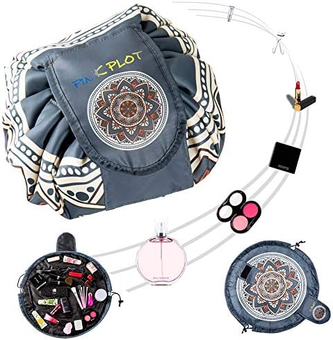 PINK PLOT Lazy Makeup Bag Waterproof Quick Drawstring Cosmetic Bag Storage Portable Travel bag Large Capacity Toiletry Bag for Women and Girl As a Mother's Day gift