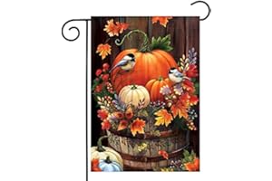 BYGFHLYW Garden Flags 12x18 Double Sided for Outside,Halloween Pumpkin Yard Flags Garden Decor,Fall Watercolor Bird Small Garden Flag,Yard Decorations for Home Outdoor